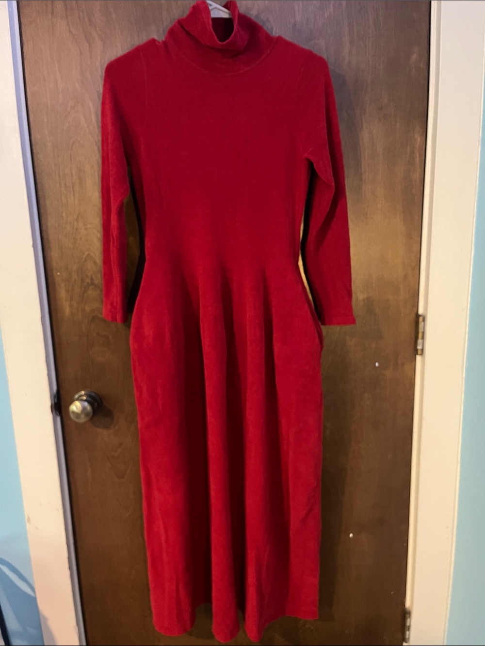 Winter time red turtleneck dress